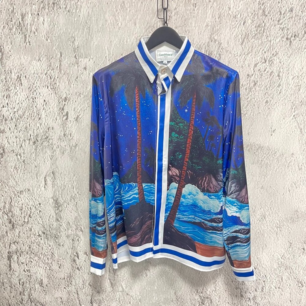 Casablanca Island Nightscape Print Silk Shirt